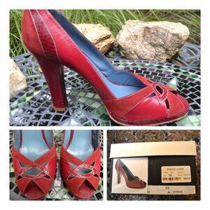 Marc Jacobs Shoes Size 10 Red Block Heels 4.5” Open Toe Orig380 3 Leathers Italy
